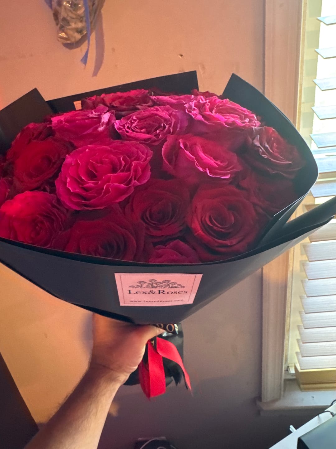Customer photo review of Red & Hot Pink Rose Bouquet