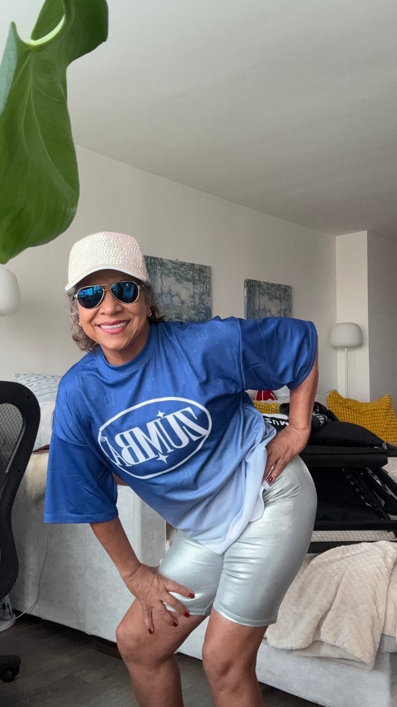Customer photo review of Dale-Z Oversized Drop Shoulder Tee - Blue/White
