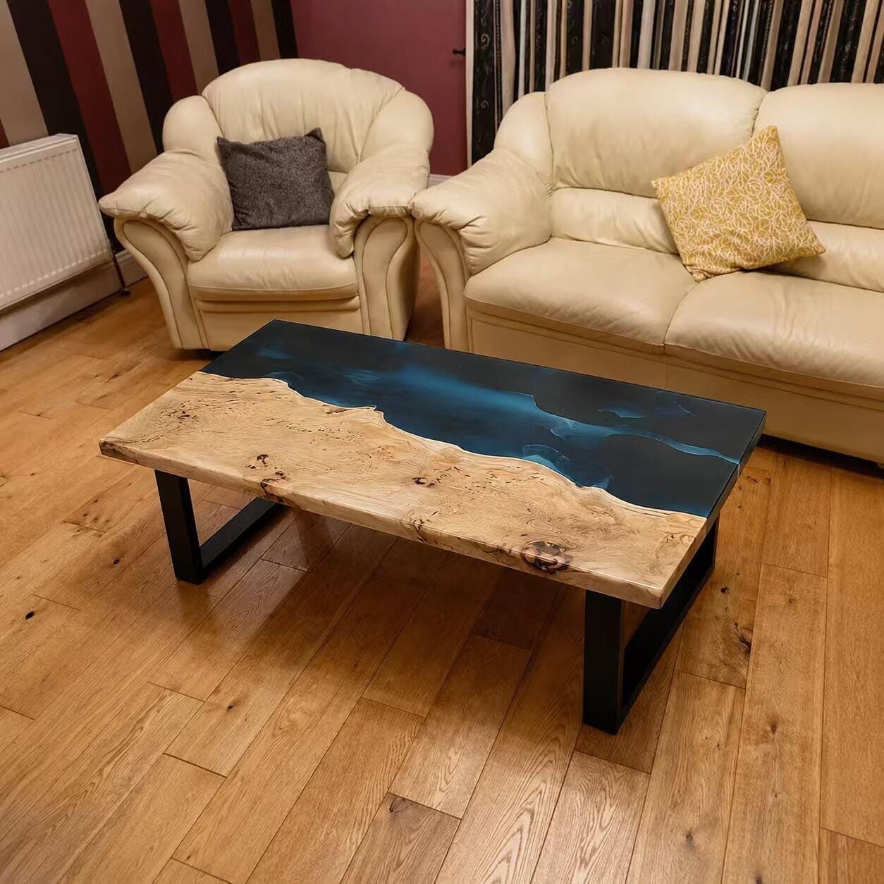 Customer photo review of Walnut Ocean Wave Epoxy Resin Coffee Table
