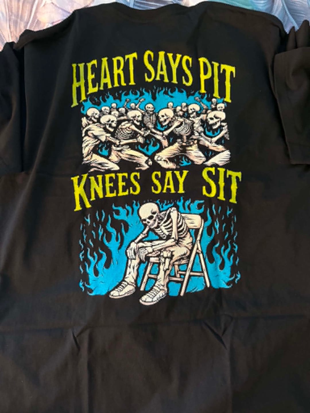 Customer photo review of 'HEART SAYS PIT, KNEES SAY SIT' TEE