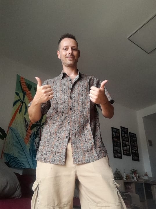 Customer photo review of Men's Vintage Paisley Print 70s Button Up Brown Boho Retro Tribal Short Sleeve Shirt