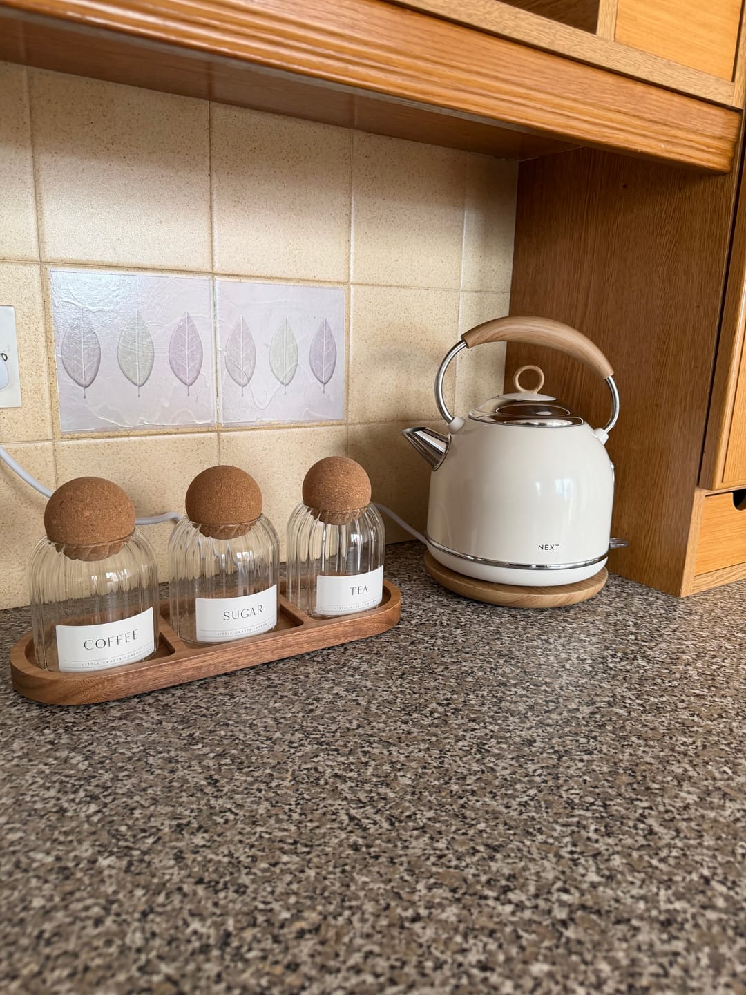Customer photo review of Set of 3 Ribbed Cork Ball Glass Jars - Tea, Coffee and Sugar 500ml with Long Tray