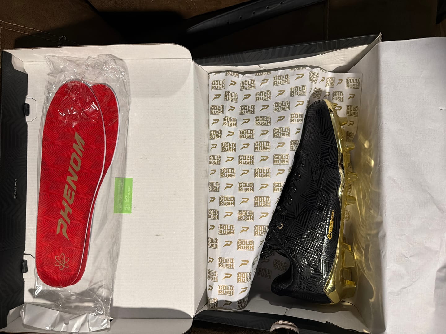 Customer photo review of Phenom Elite Quantum Carbon Football Cleats – Gold Rush (Black & Gold)