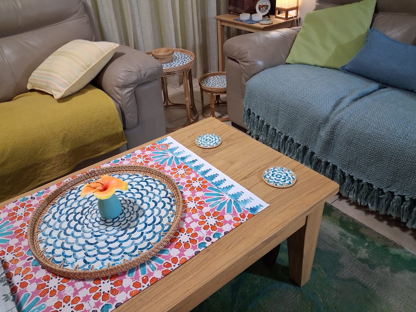 Customer photo review of Bloom Rattan Coasters (Set of 6)