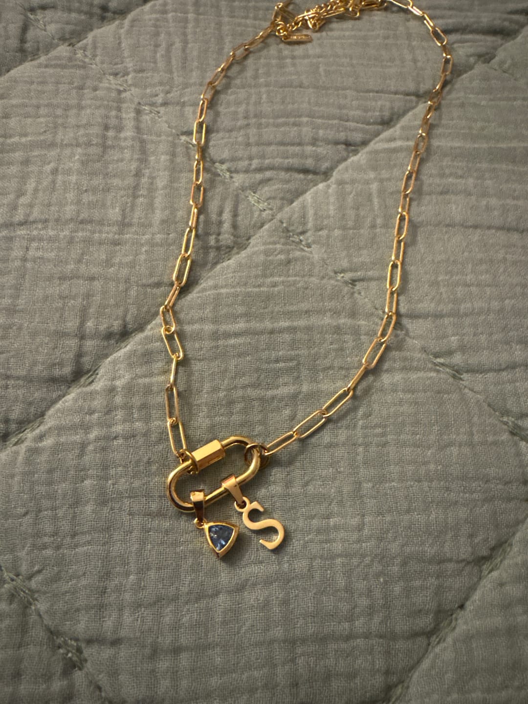 Customer photo review of Initial Birthstone w/ Paper Clip Chain