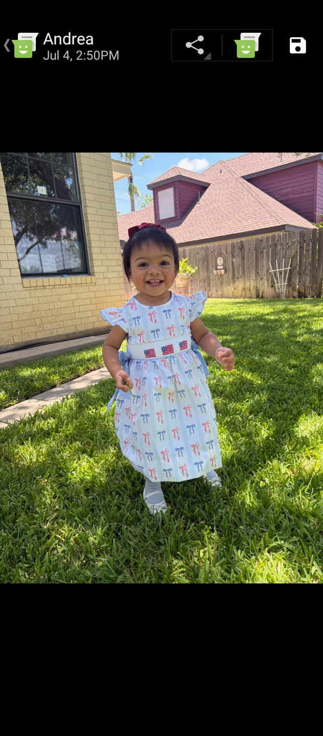 Customer photo review of Patriotic Bows Smocked Beverly Dress