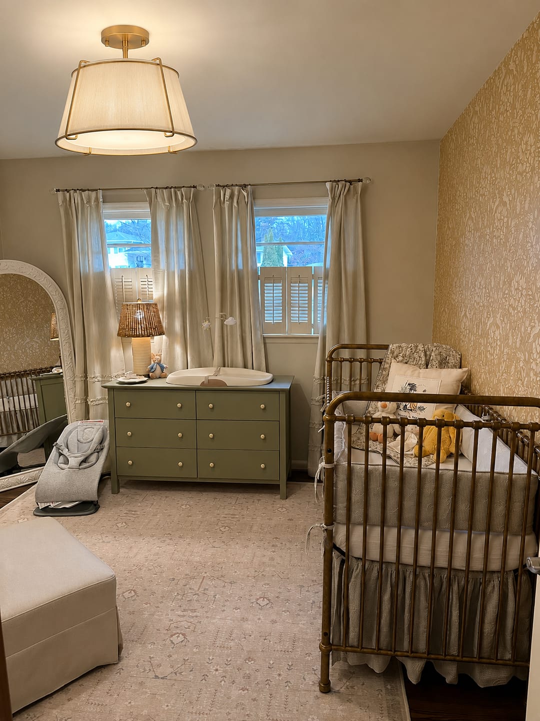 Customer photo review of Boho Beige Woven Thread Drum Cage Brass Semi Flush Mount
