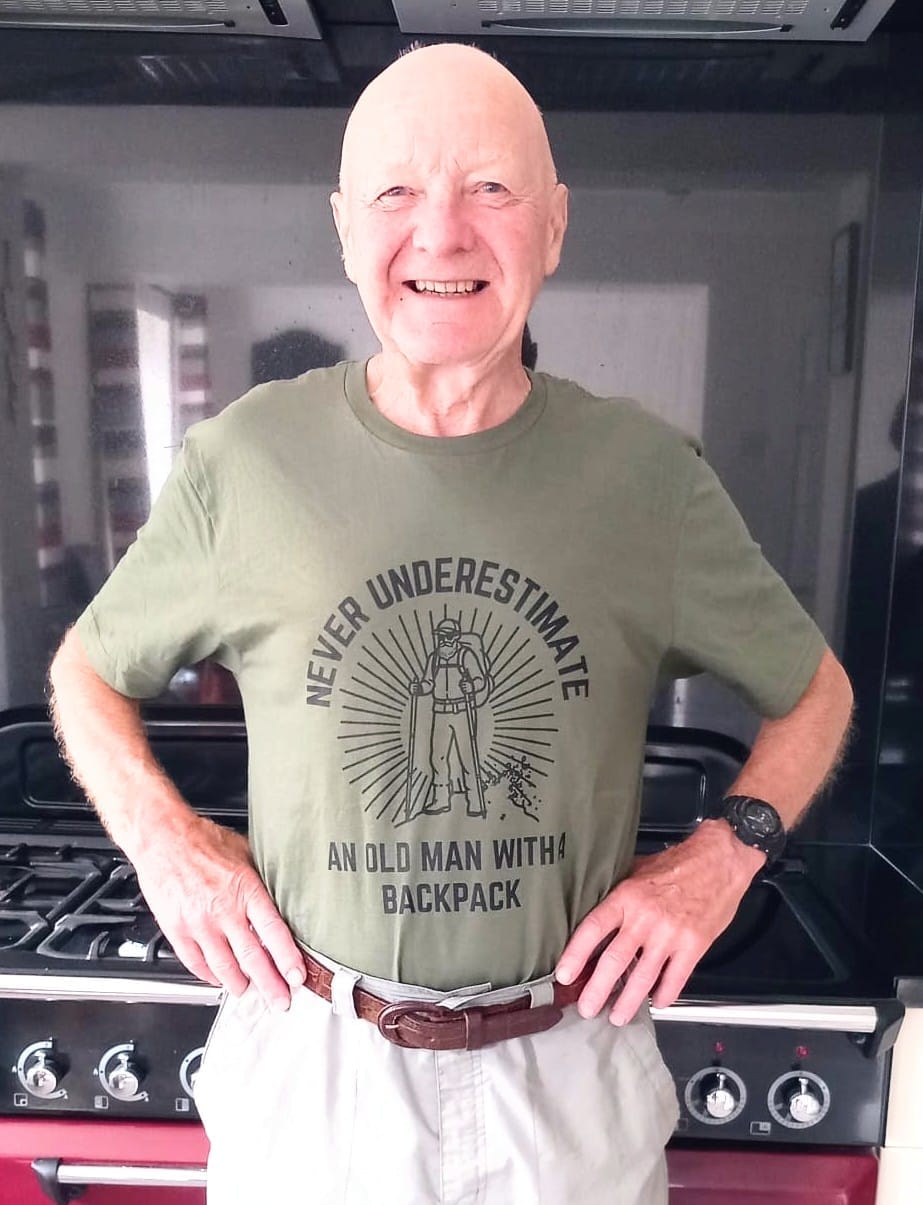 Customer photo review of Never Underestimate Old Man With A Backpack T-Shirt