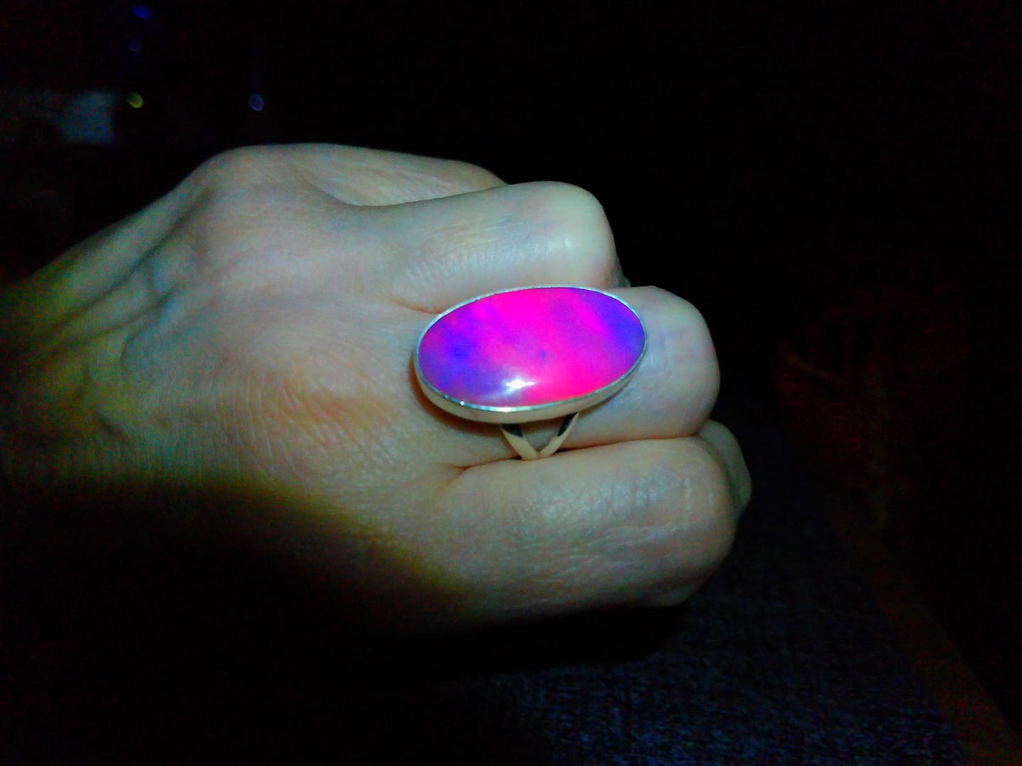 Customer photo review of Premium Pink Aurora Opal Ring Size 7.5 (.925 Sterling Silver)