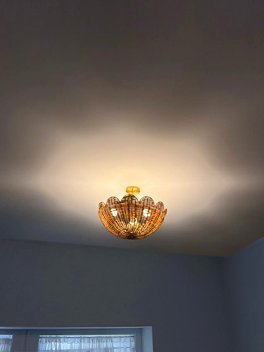 Customer photo review of 3-Light Scalloped Hand-woven Floral Basket Semi-Flush Mount