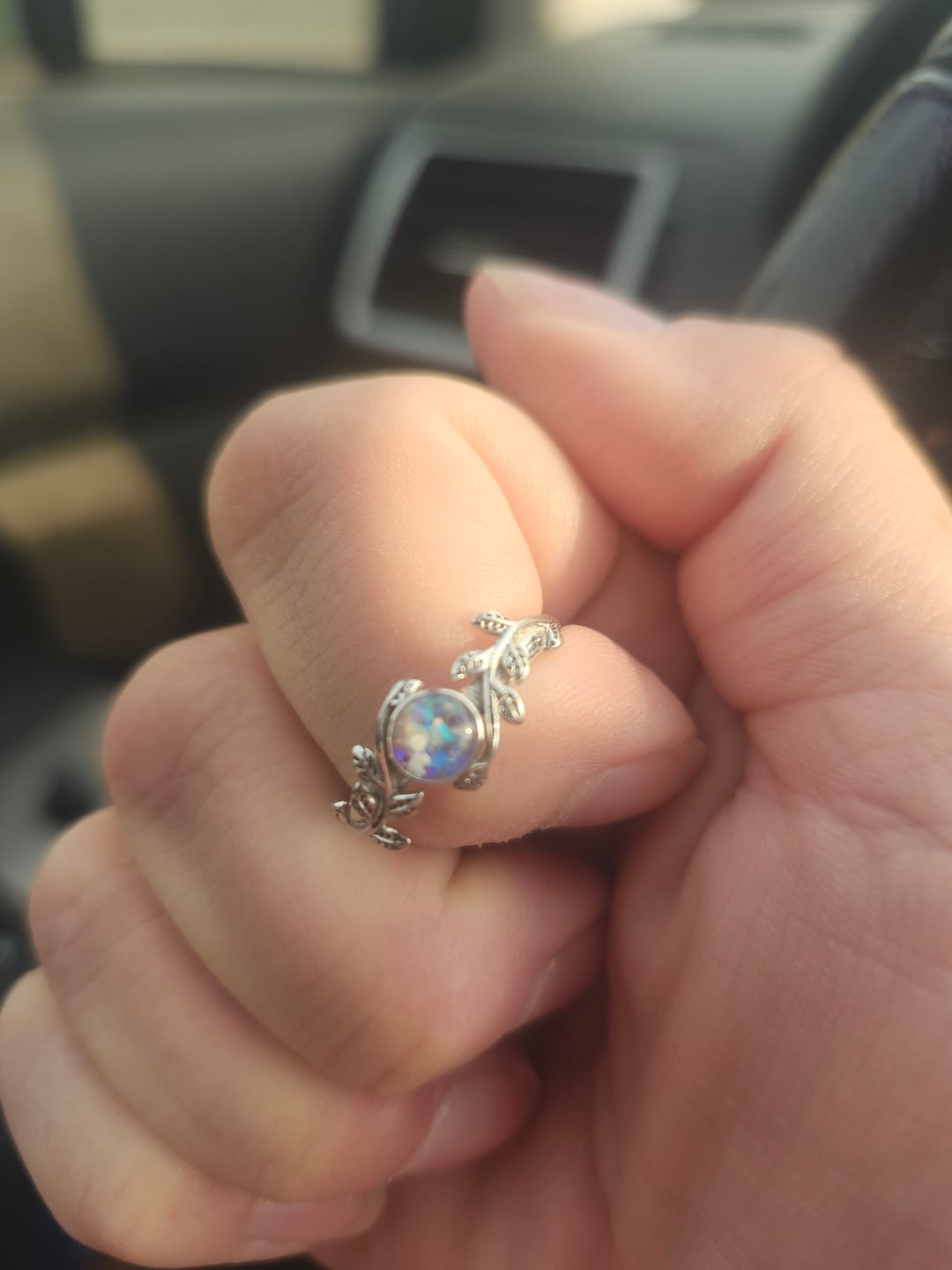 Customer photo review of Leaf Opal Cremation Ring