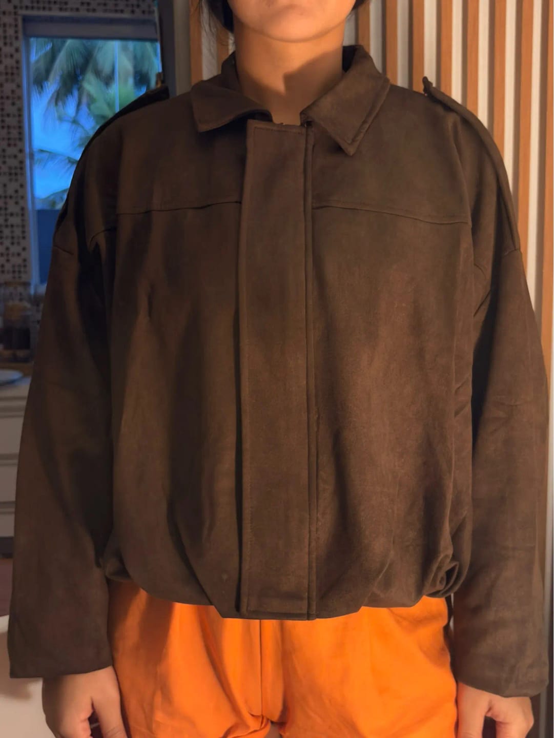 Customer photo review of Lara | Suede Bomber Striukė