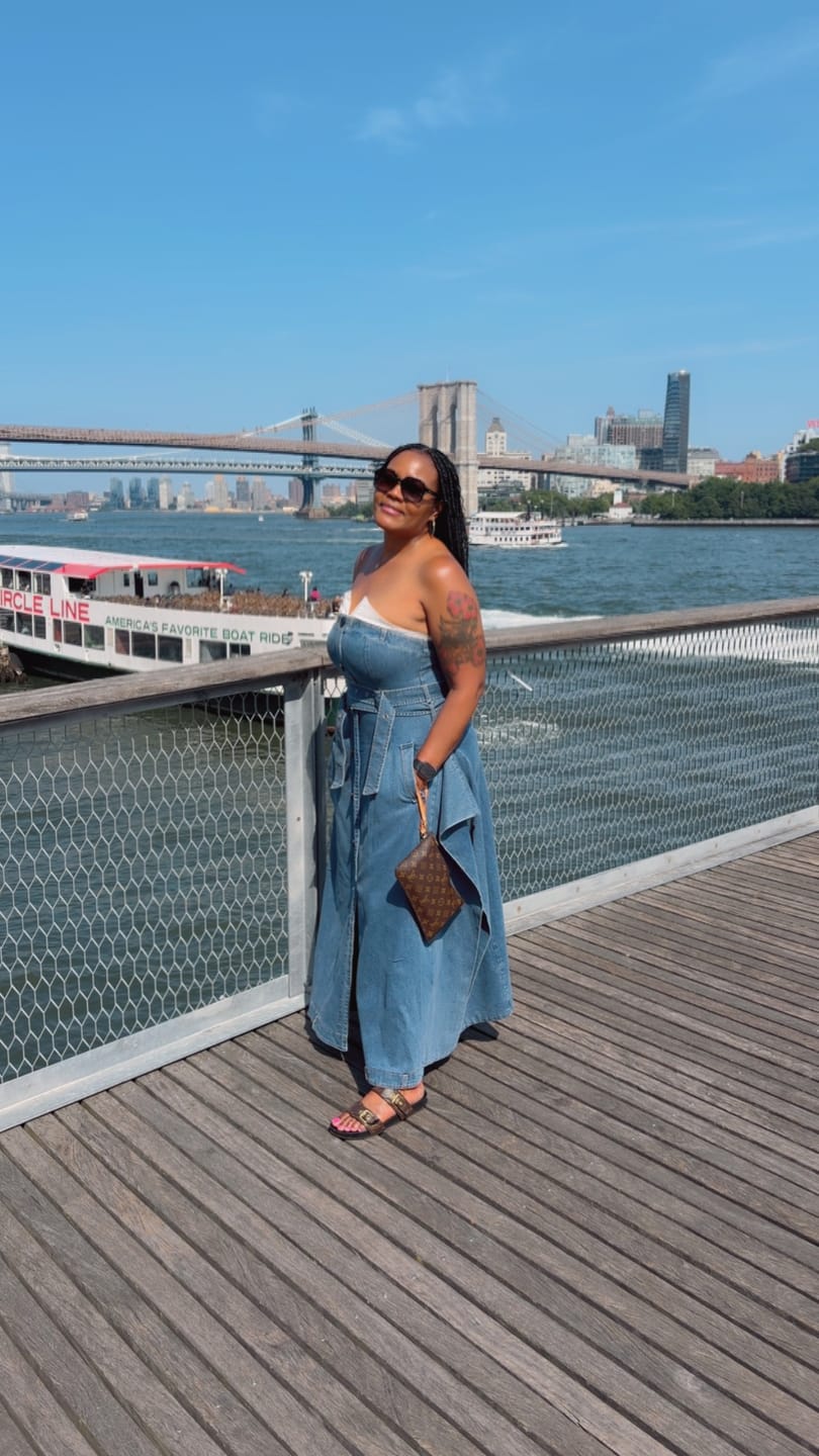 Customer photo review of LOOK 1095 ASYMMETRICAL DENIM DRESS
