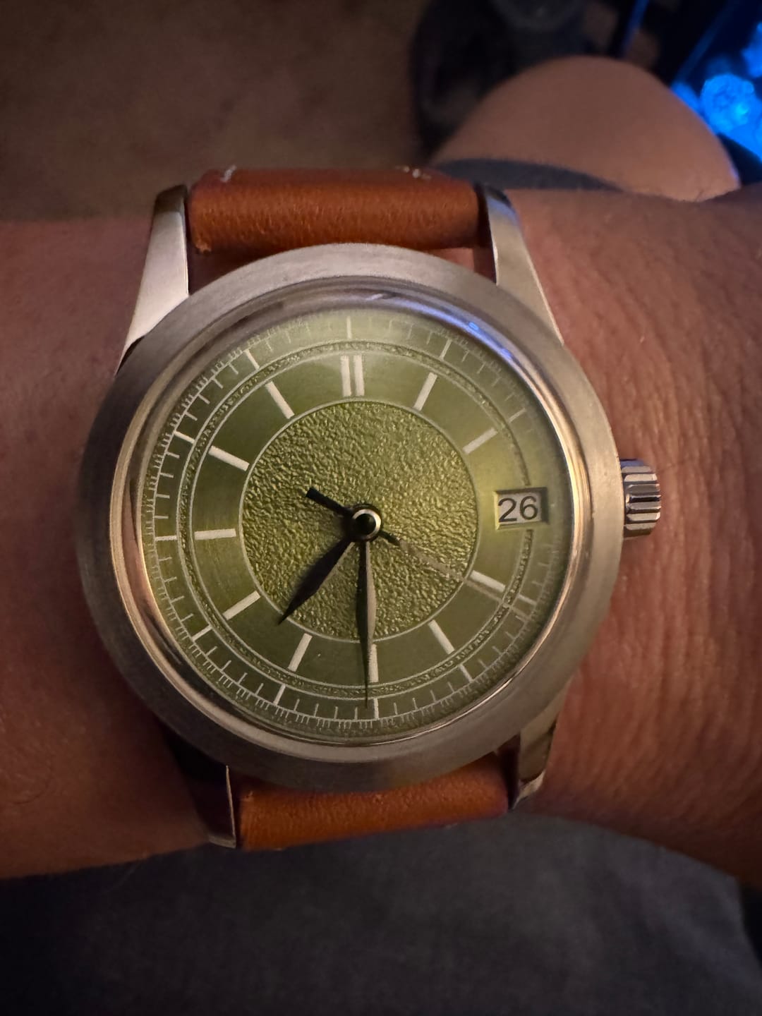 Customer photo review of HOU - 80-Hour Power Reserve Vintage Automatic Watch | Avocado Green