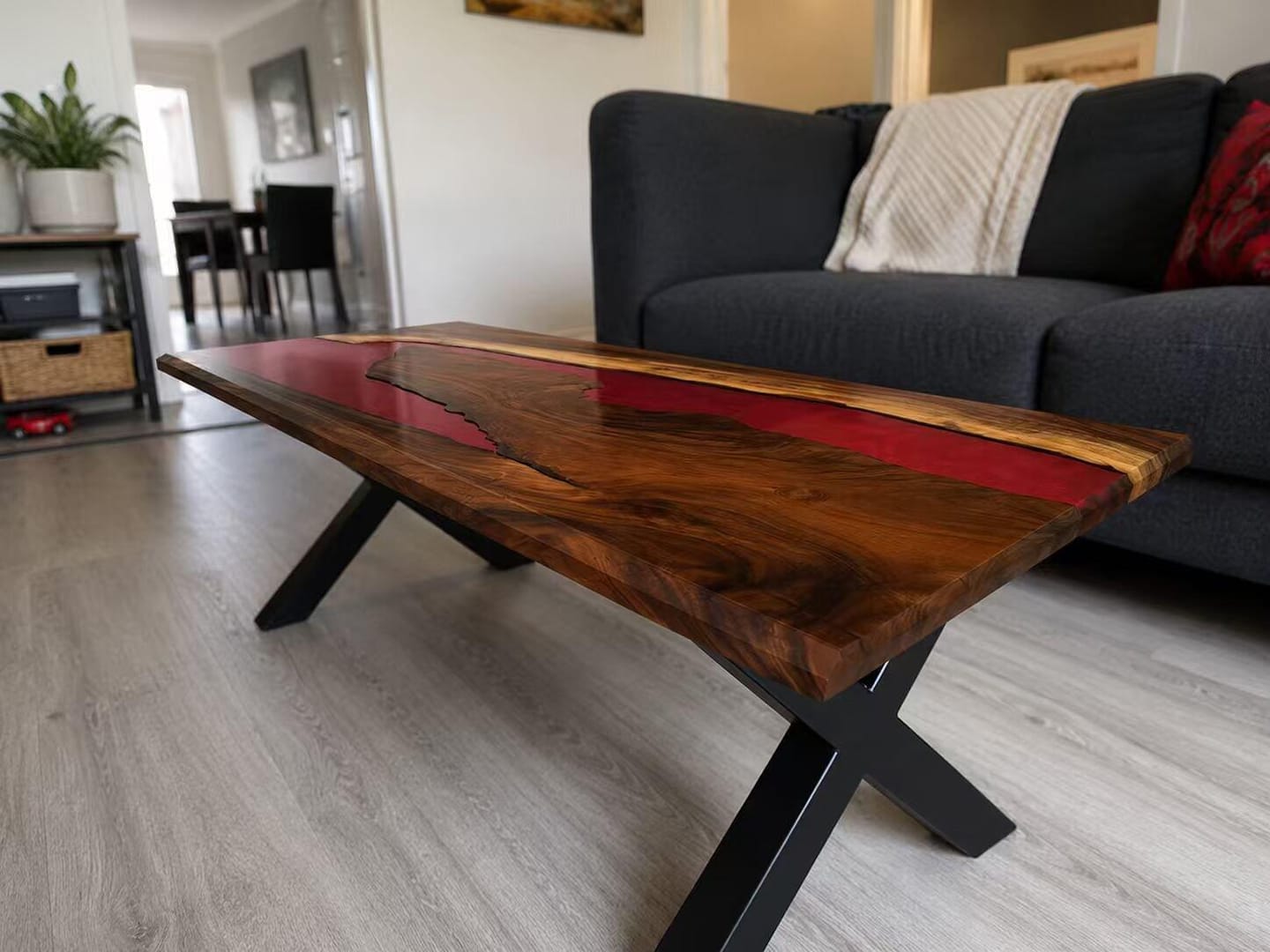 Customer photo review of Walnut Red Epoxy Resin River Coffee Table