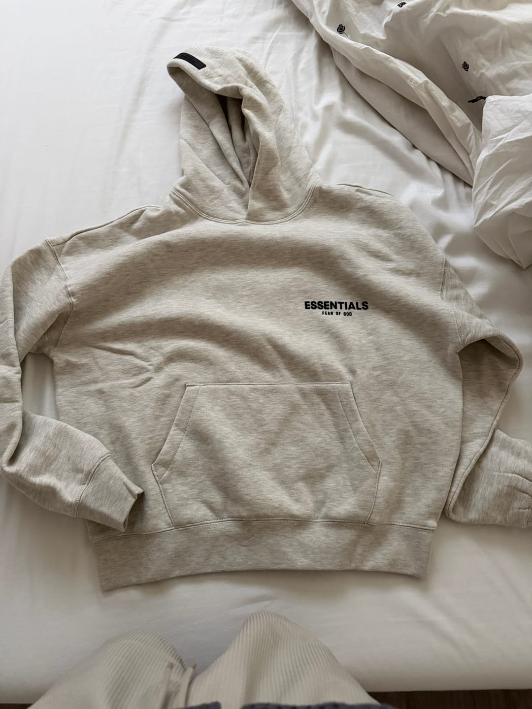 Customer photo review of Fear of God Essentials Hoodie 'Light Oatmeal'