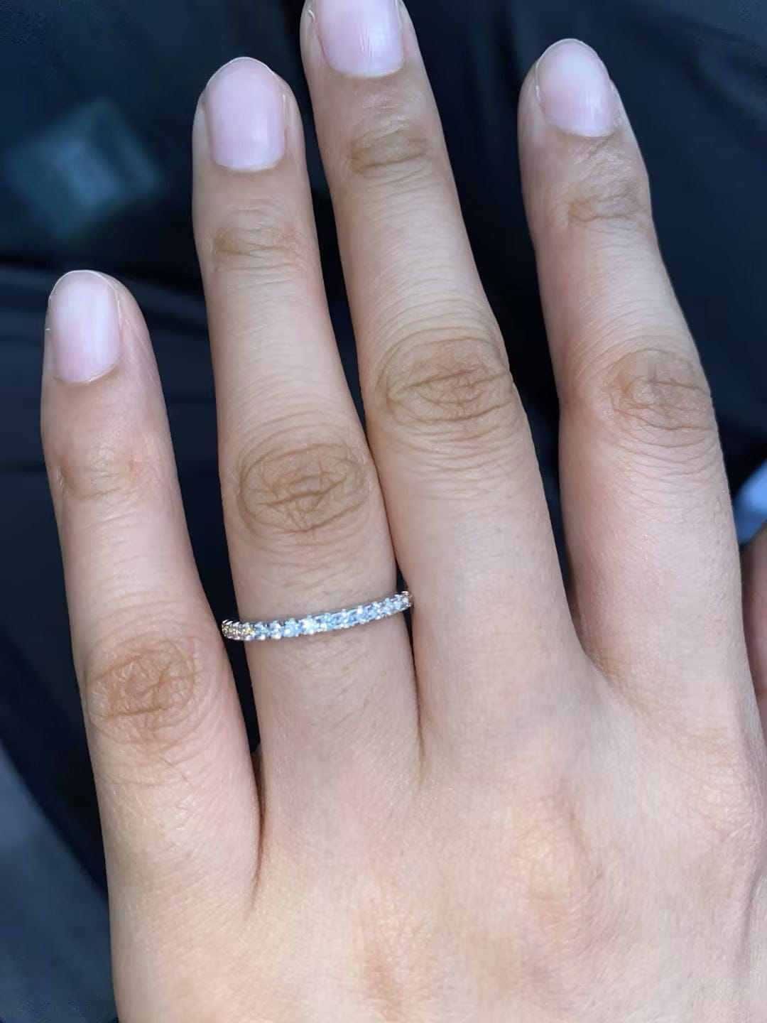 Customer photo review of S925 Half Halo Moissanite 0.5 Ct Round Cut White/Green Stone Anniversary Ring