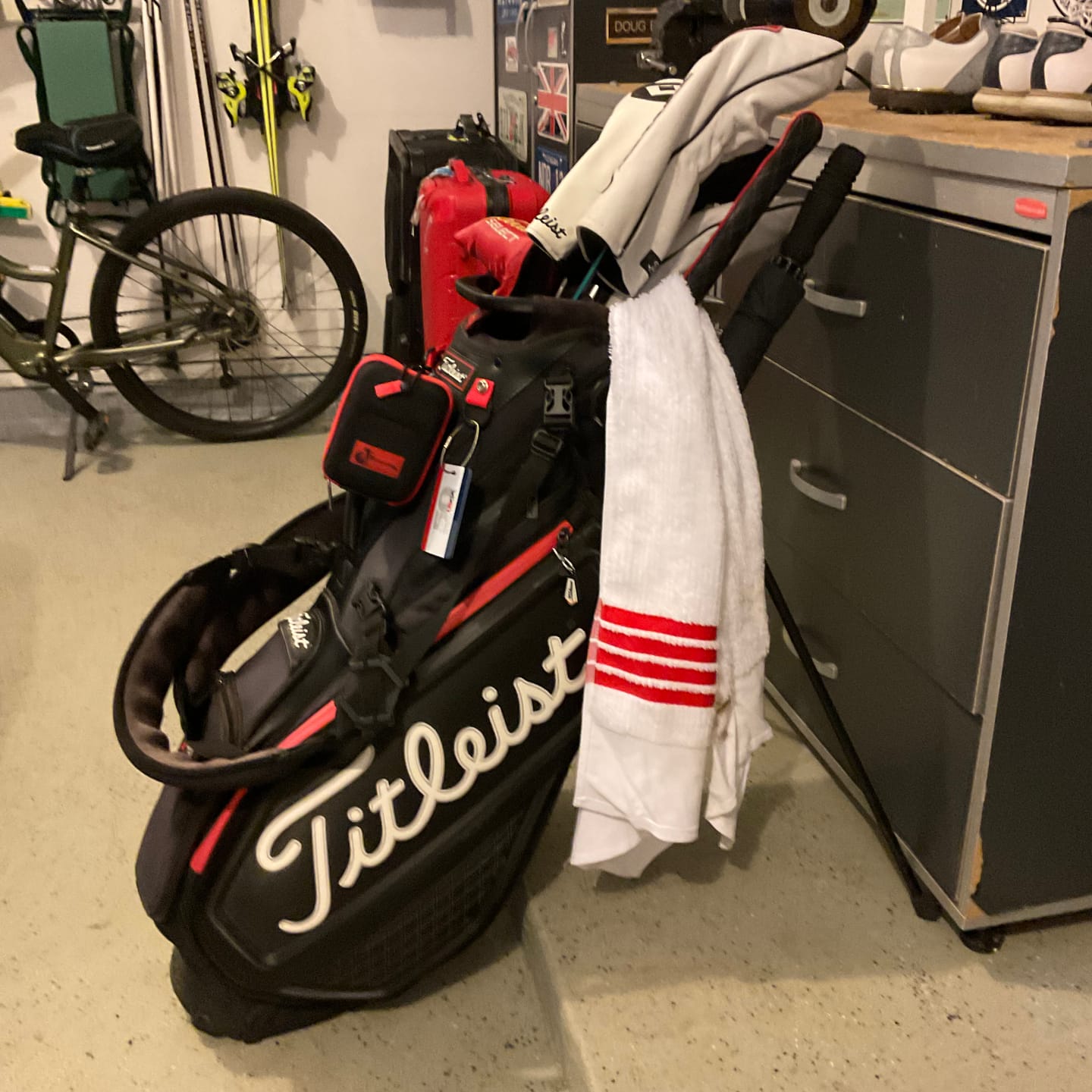 Customer photo review of The Tour Towel - White with Red Stripes