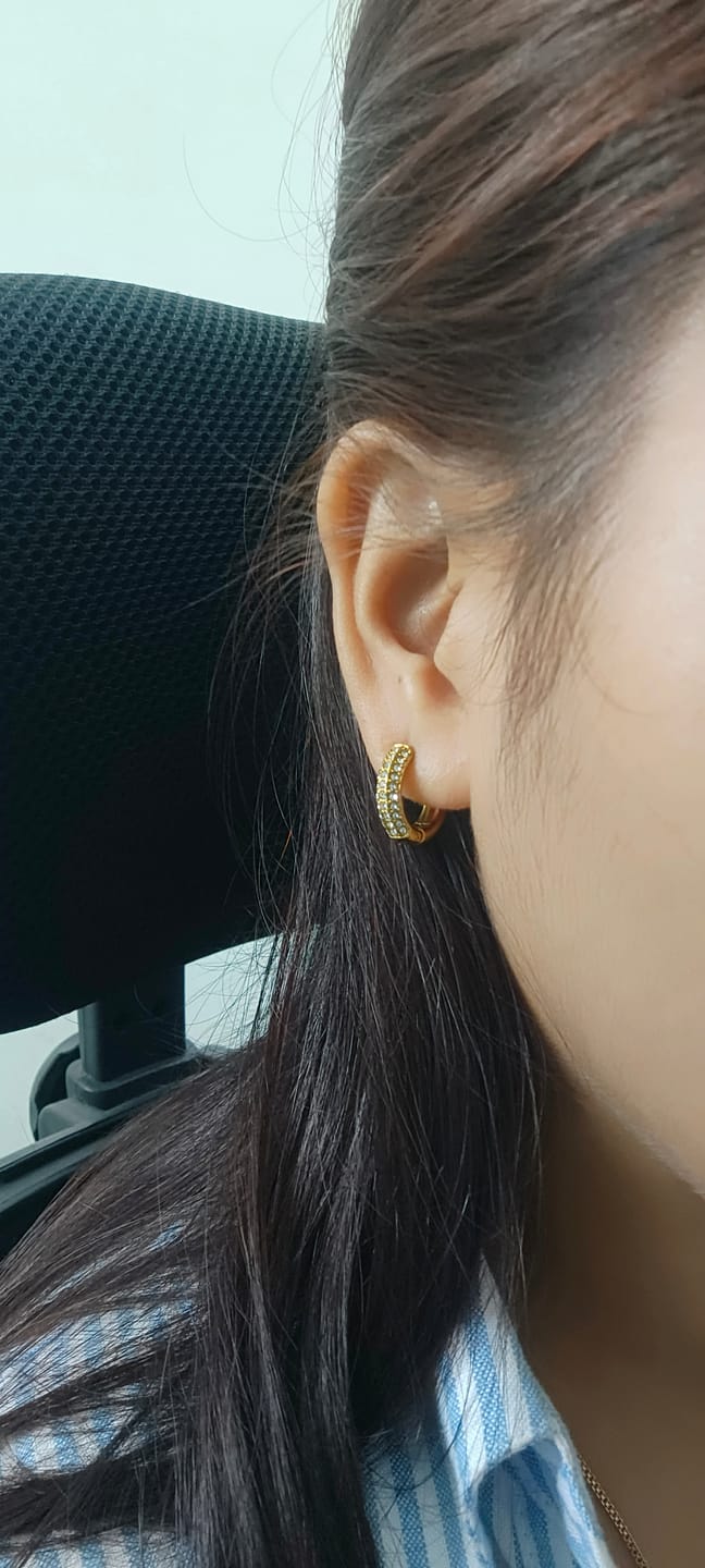 Customer photo review of Diamond Huggie Hoop Earrings