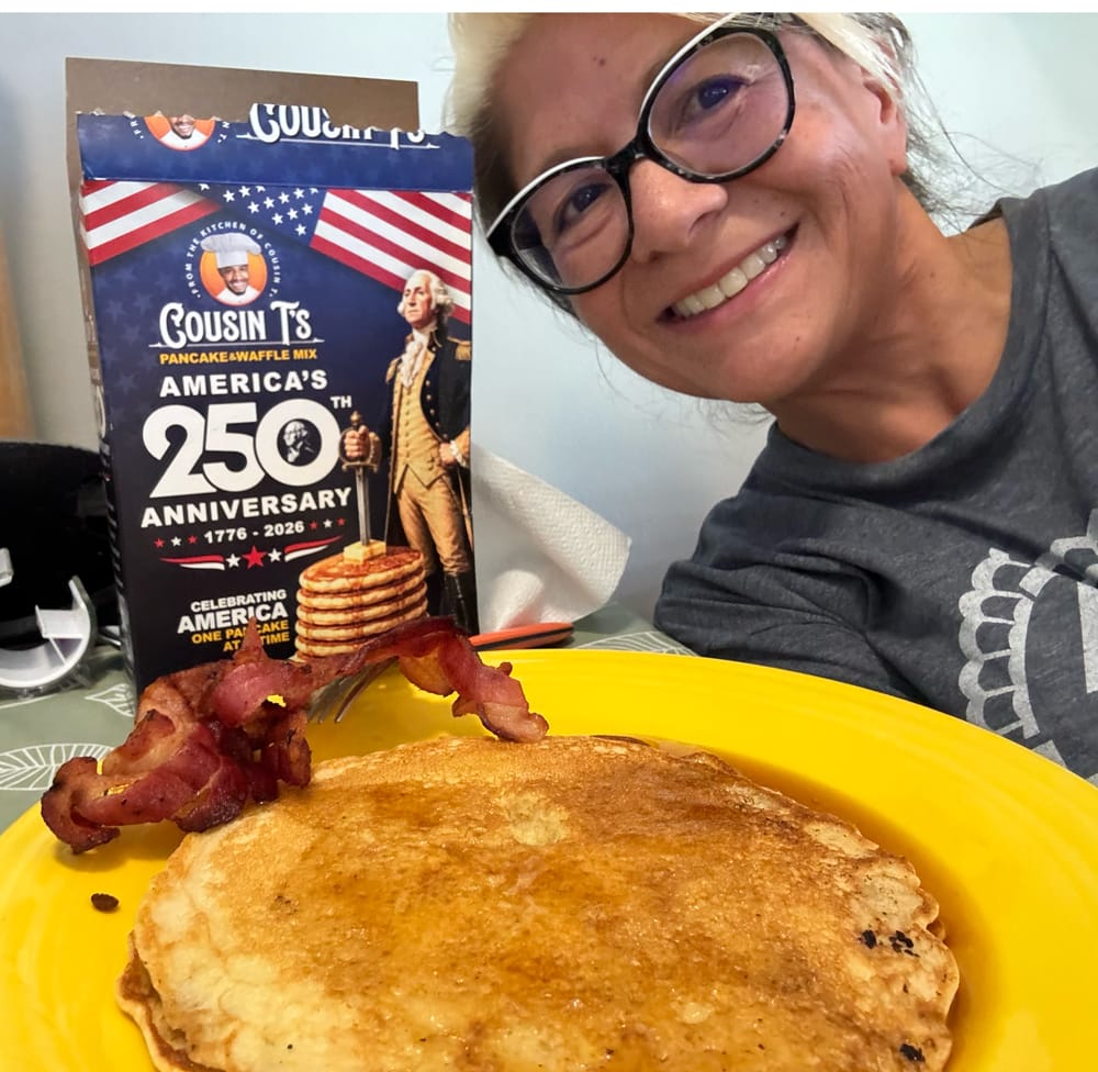 Customer photo review of Cousin T's 250th Anniversary Pancake & Syrup Bundle