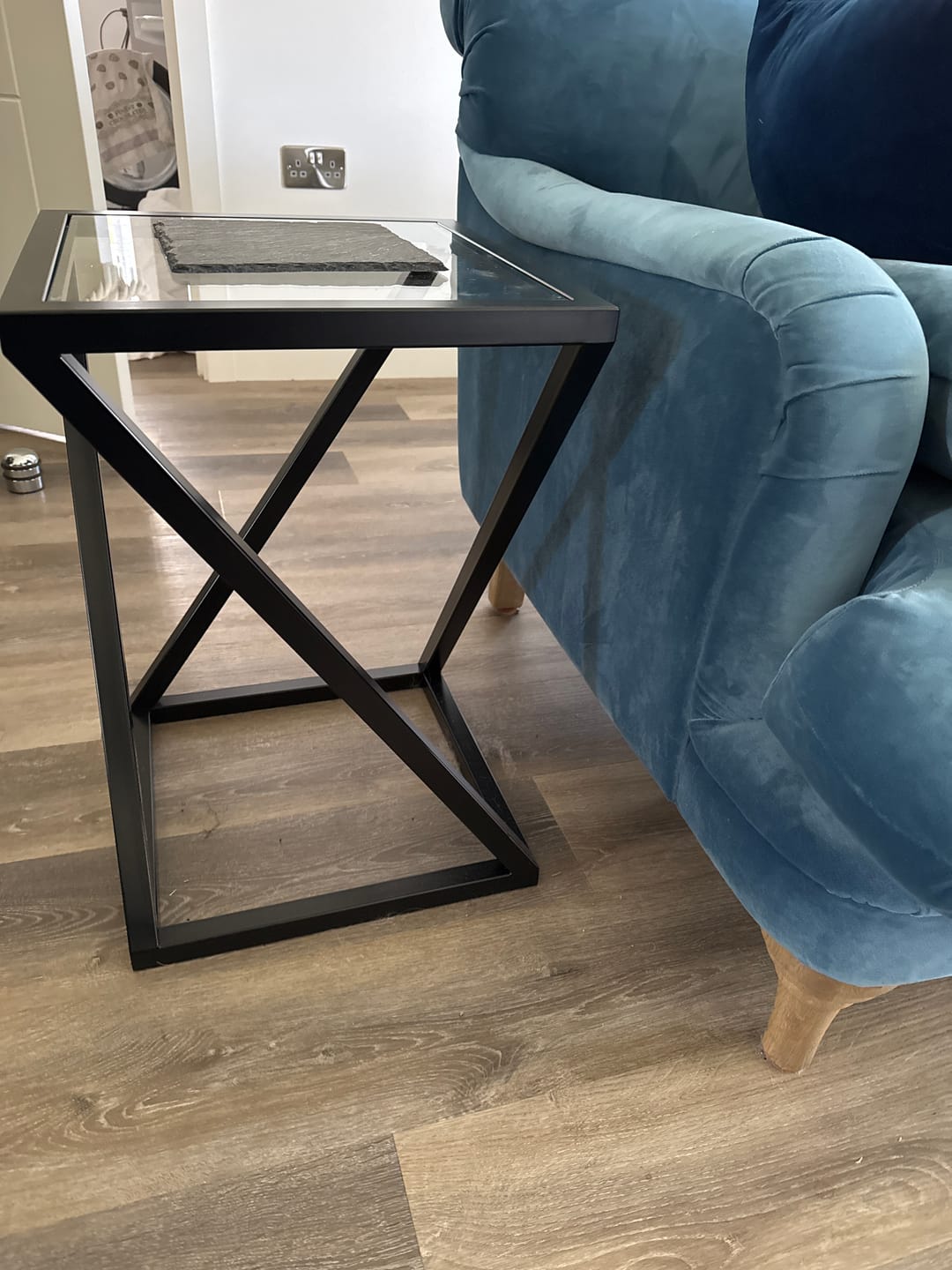 Customer photo review of Twisted Glass Matte Black Side Table