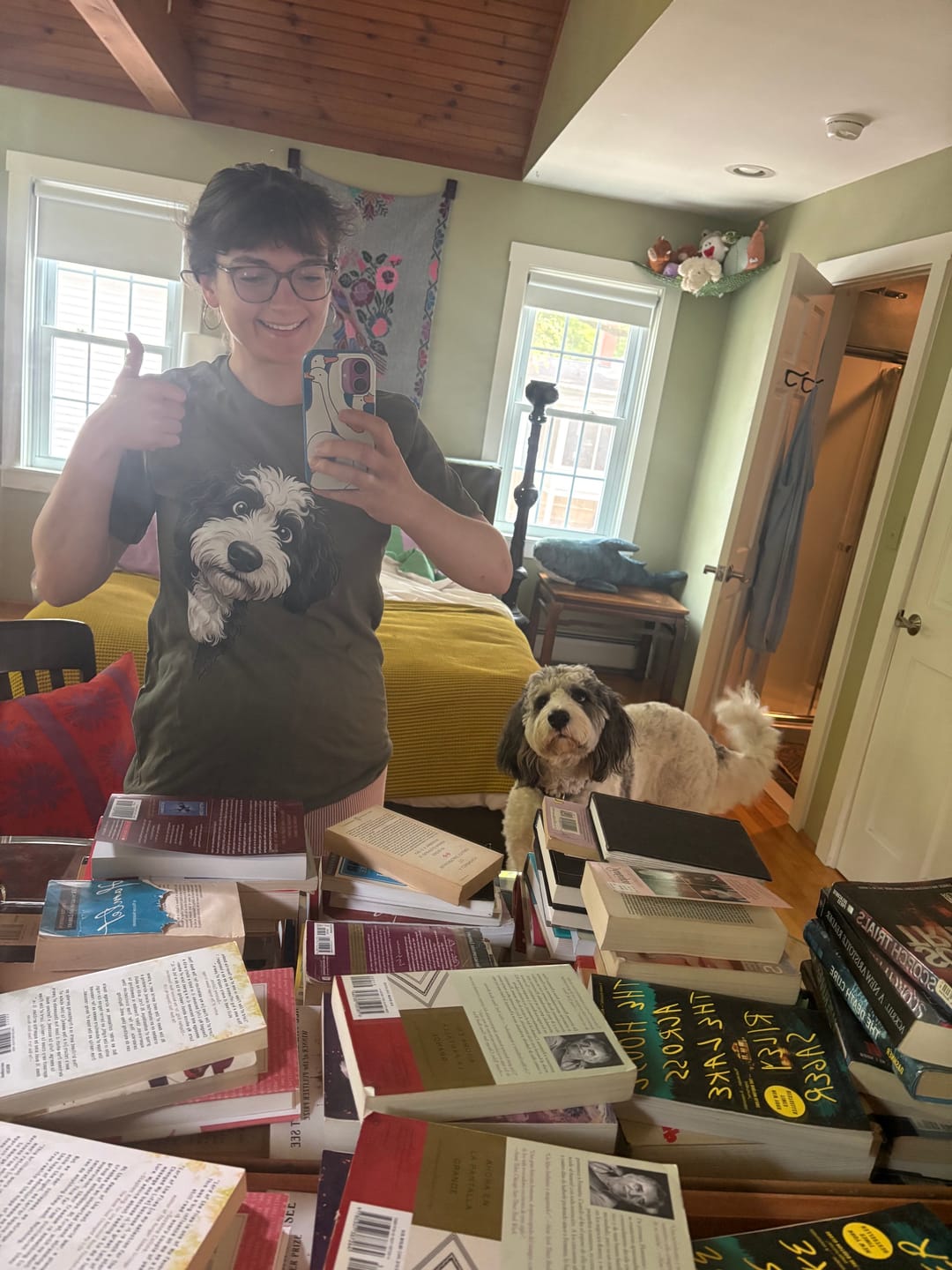 Customer photo review of Funny Sheepadoodle Peeking T-Shirt