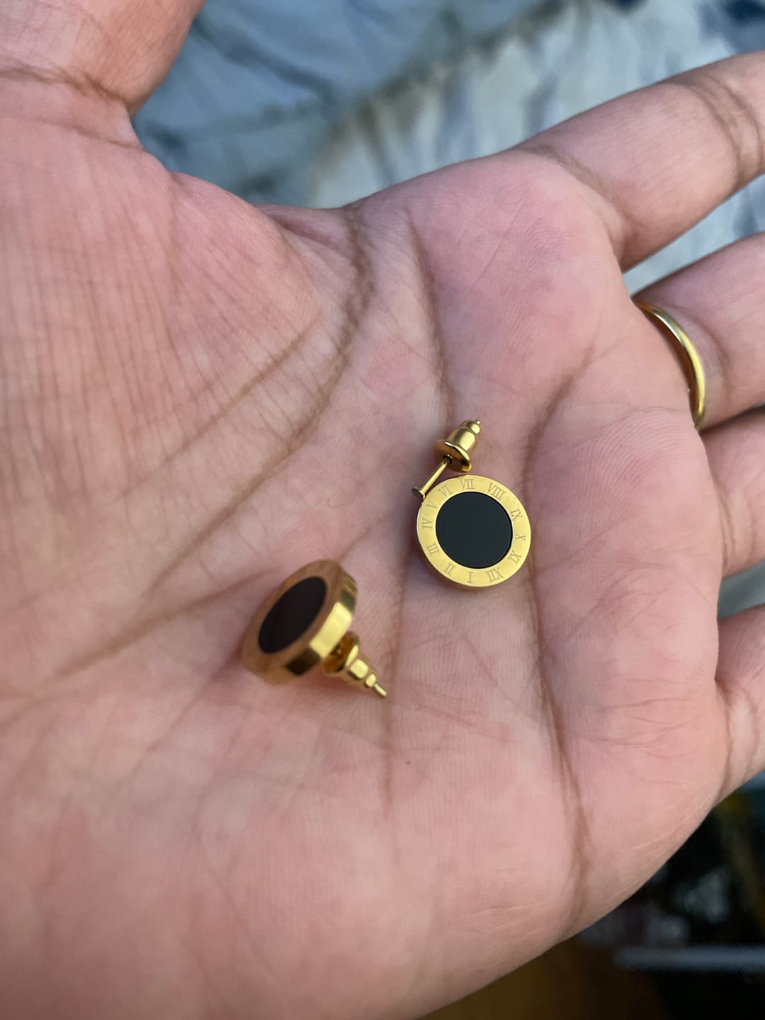Customer photo review of Azalea Black Button Stud Earrings