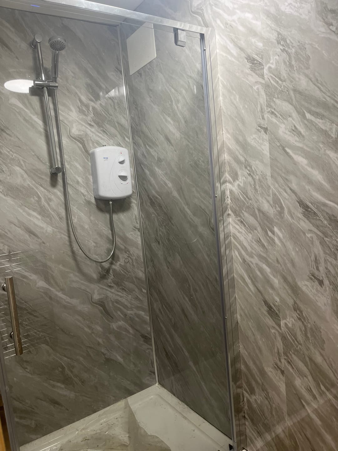 Customer photo review of Premium Grey Stone Marble Gloss Shower Wall Panel - 1M x 2.4M