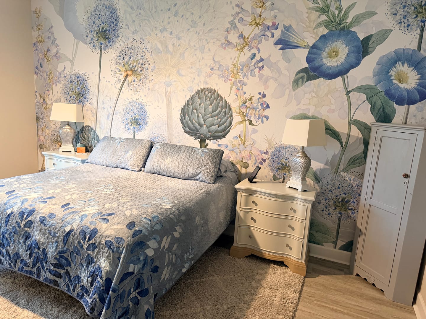 Customer photo review of Blue Wild Meadow - Blue, Green and White Watercolour Floral Wallpaper Mural
