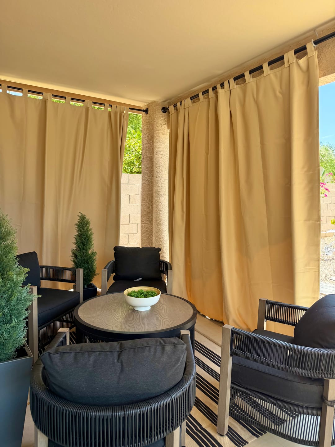 Customer photo review of Velcro Tab Top Waterproof Outdoor Curtains for Garage / Patio, 1 Panel | Outdoor Standard