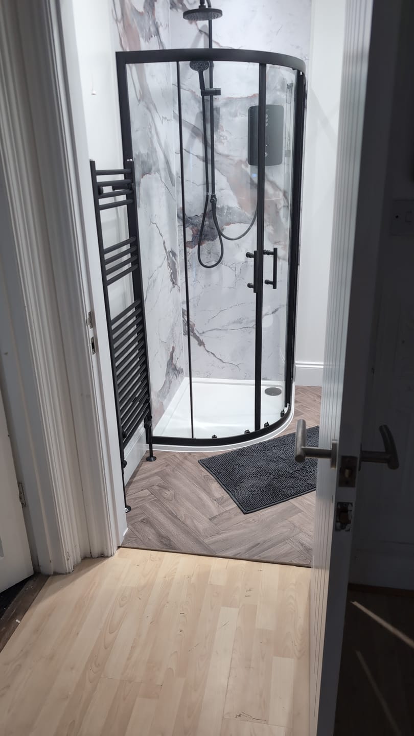 Customer photo review of Premium Sapphire Marble Matt Shower Wall Panel – 1M x 2.4M