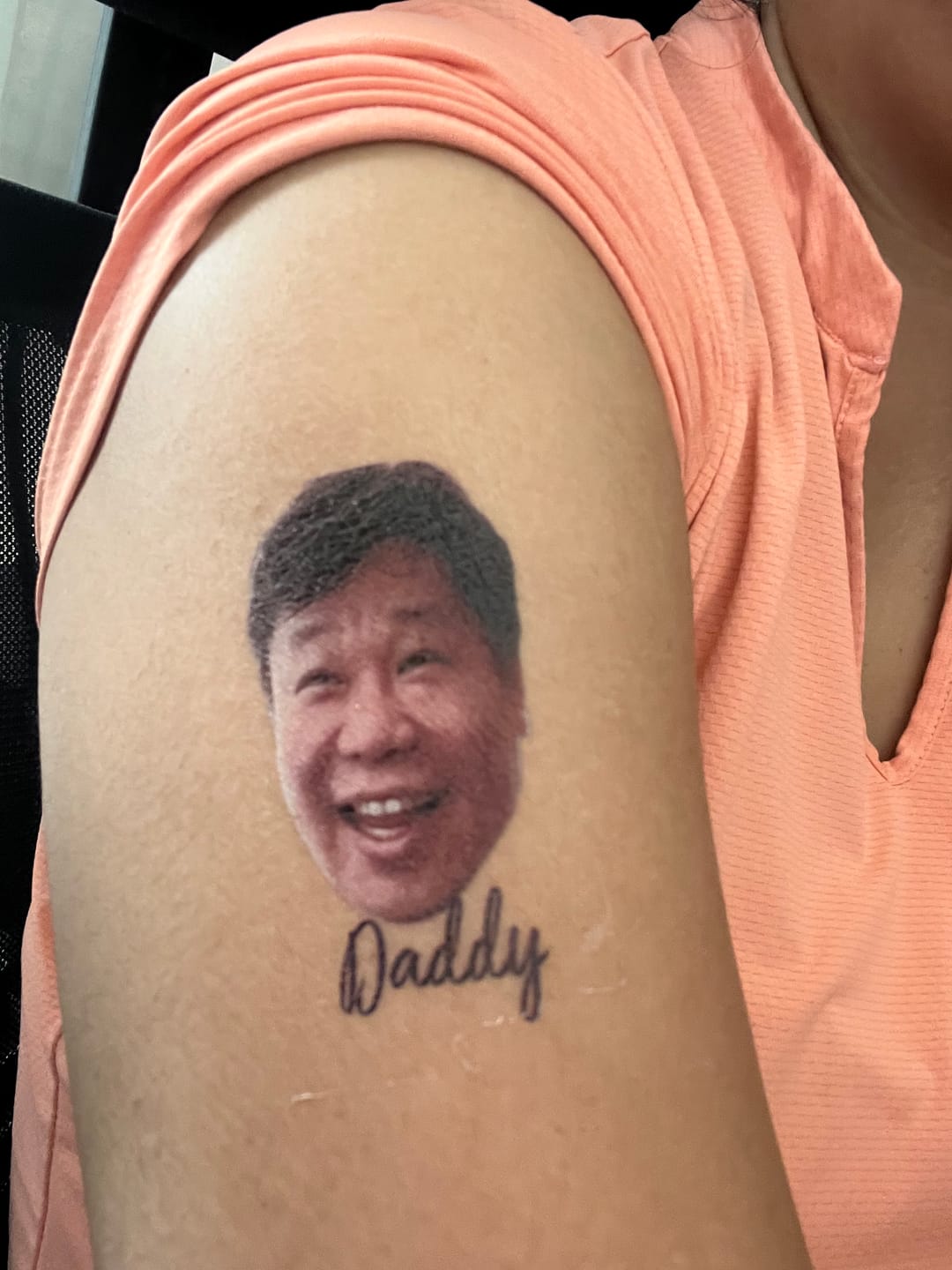 Customer photo review of Face Cut-Out Photo with Text Temporary Tattoo