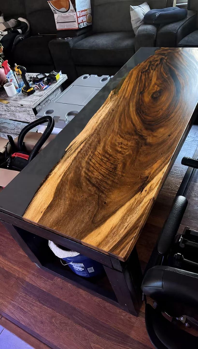 Customer photo review of Walnut Wood with Black Epoxy Resin Dining Table
