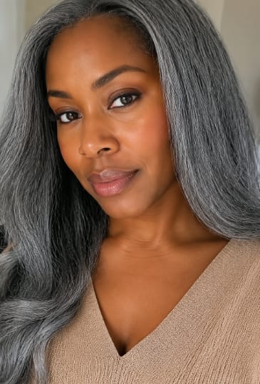 Customer photo review of Luvwin Salt & Pepper Gray Beginner Friendly Glueless Straight Wig 100% Human Hair