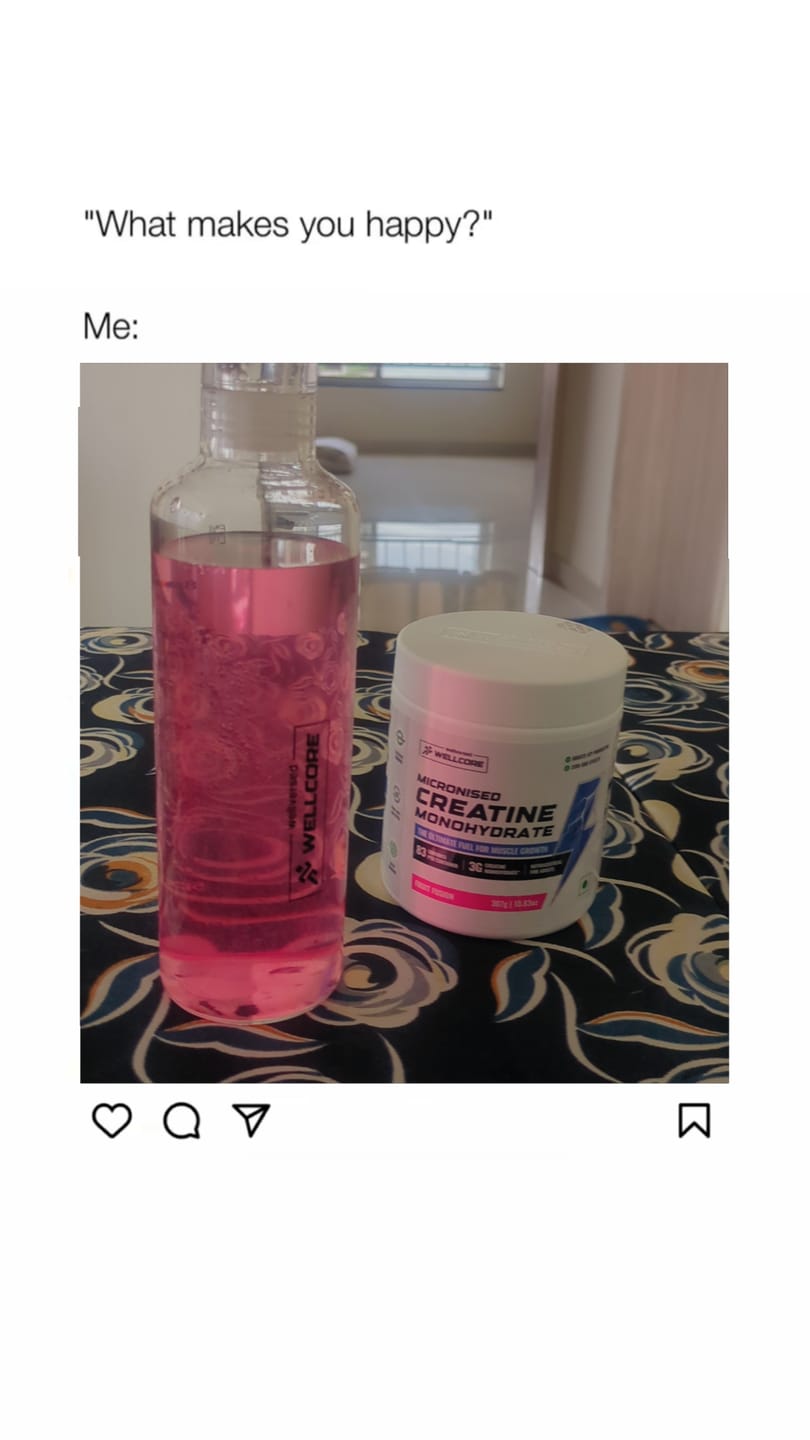 Customer photo review of Wellcore - Micronised Creatine Monohydrate (83 Servings, Fruit Fusion) + Premium Glass Bottle