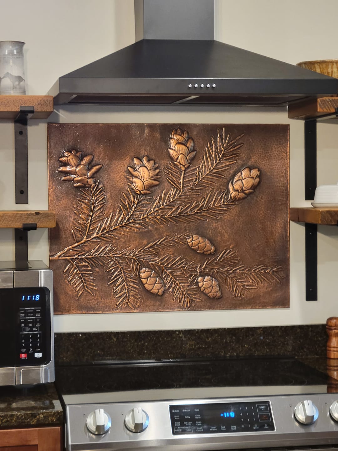 Customer photo review of Pine Branches Copper Kitchen Backsplash
