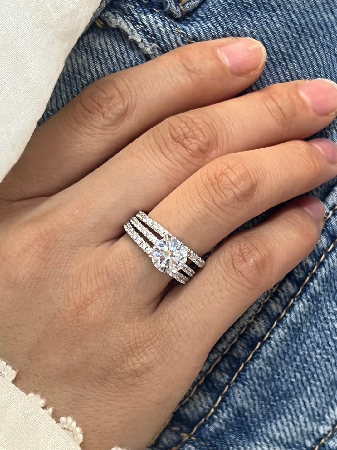 Customer photo review of S925 3PC Wedding Ring Set 2.0 Ct Round Cut With 2PC Half Eternity Wedding Band Stackable Wedding Rings