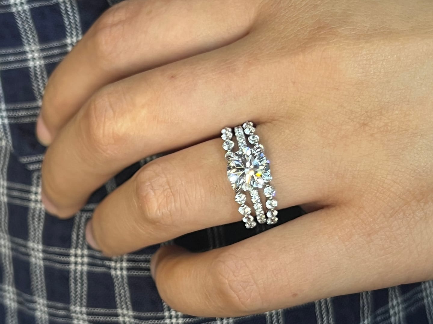 Customer photo review of S925 2.0Ct Round Cut Engagement Ring with 0.77Ct Enhancer Wedding Band For Everyday Wear