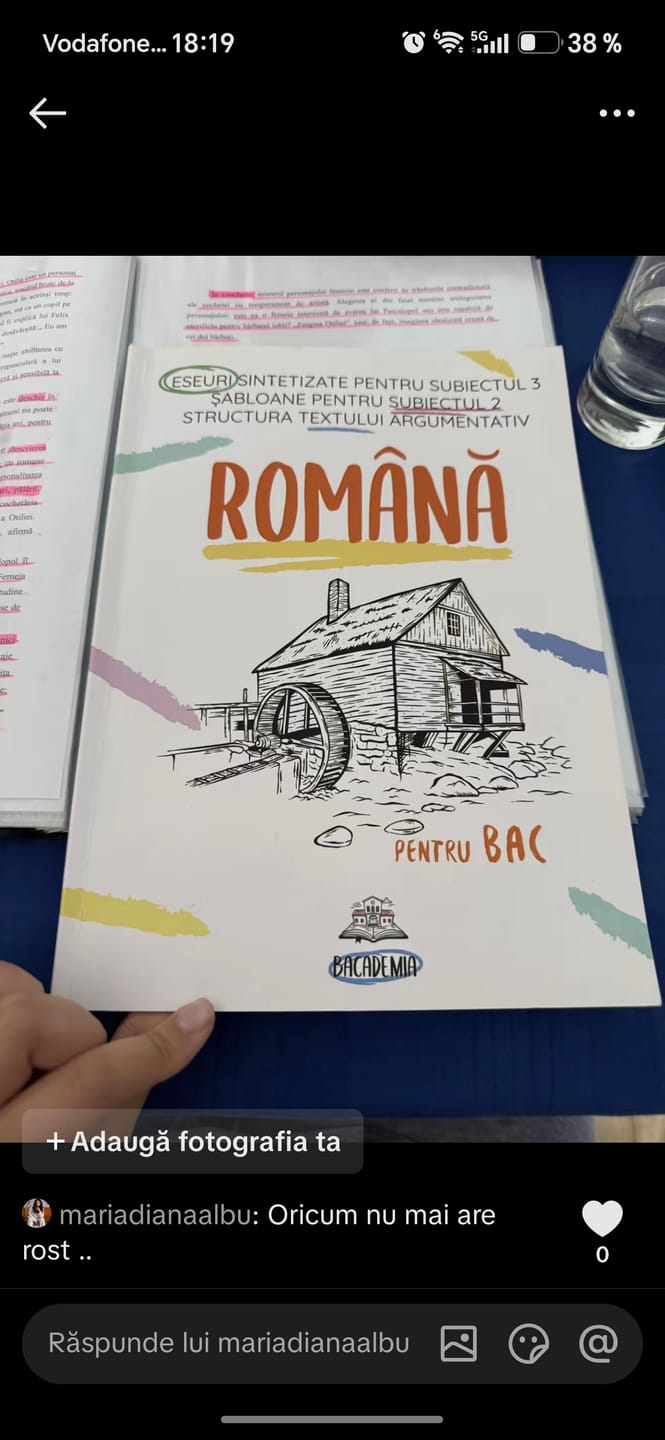 Customer photo review of Carte Română Bacalaureat Bacademia (temă și viziune, caracterizare, relație) - Ediția II