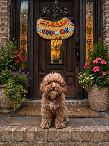 Customer photo review of Happy 4th Hot Dog Door Hanger