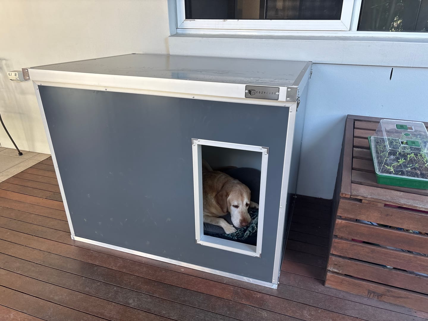 Customer photo review of CozyCube Coldroom Panel Insulated Dog House