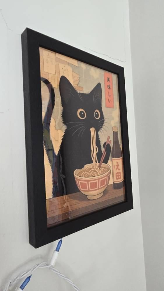 Customer photo review of Black Cat Eating Ramen Canvas Wall Art
