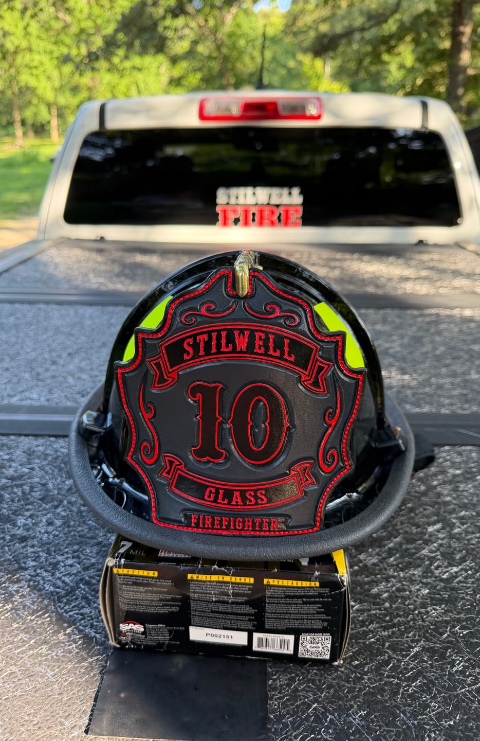 Customer photo review of Smoke Eater Leather Firefighter Helmet Shield