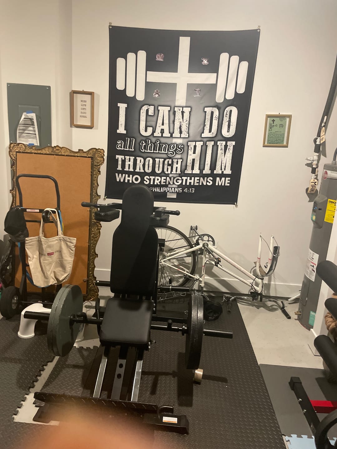 Customer photo review of Philippians 4:13 Dumbbell Cross Gym Flag 11282