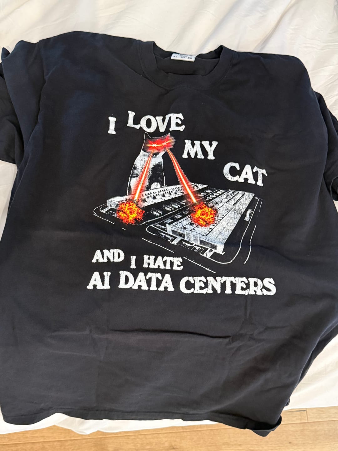Customer photo review of I Love My Cat Hate Data Centers Unisex t-shirt