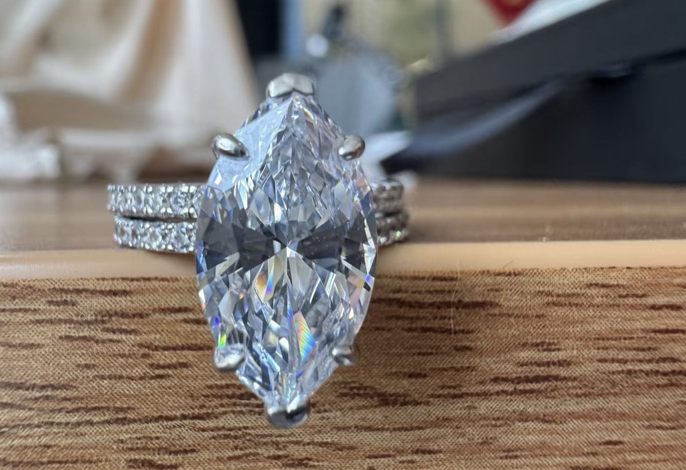 Customer photo review of S925 4.0Ct Marquise Cut Wedding Ring Set Travel Ring With Classic Wedding Band For Women