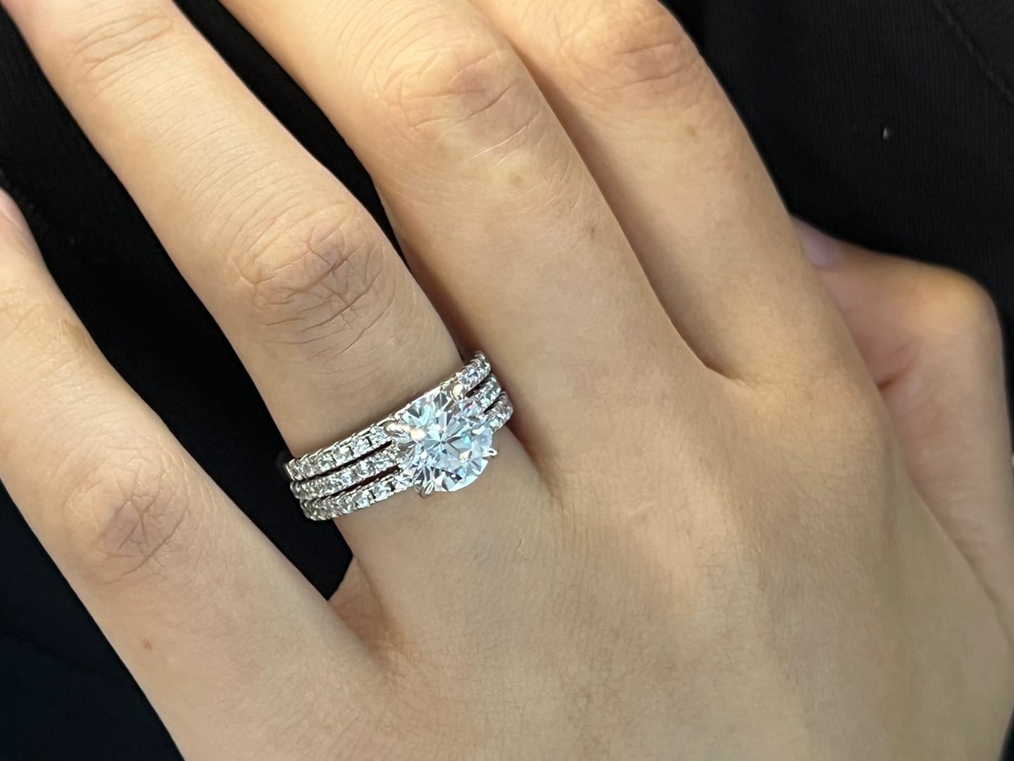 Customer photo review of S925 3PC Wedding Ring Set 2.0 Ct Round Cut With 2PC Half Eternity Wedding Band Stackable Wedding Rings