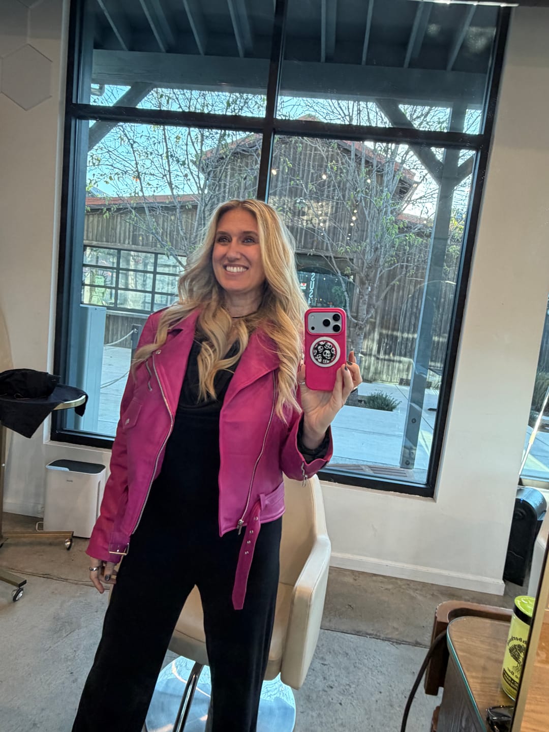 Customer photo review of Sophie Pink Cafe Women Leather Jacket