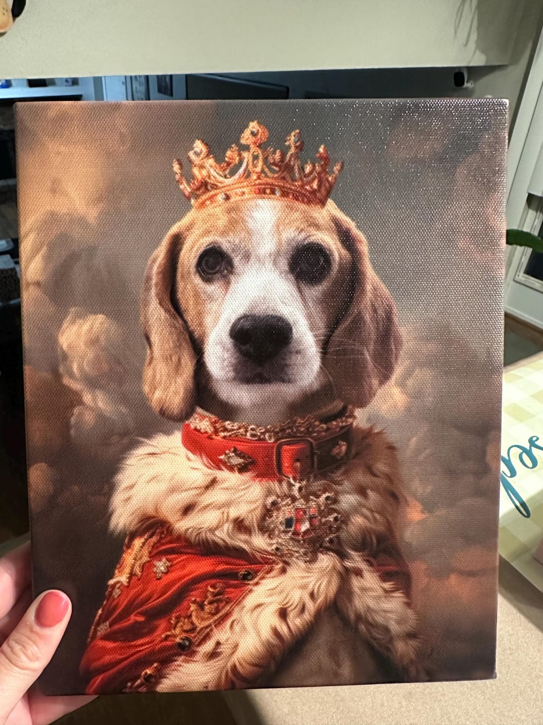 Customer photo review of Custom Royal Pet Portrait Canvas – Personalized Dog King Painting