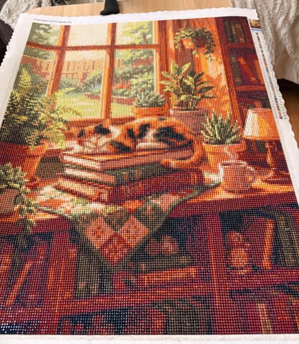 Customer photo review of Sunlit Reading Nook (Diamond Painting)